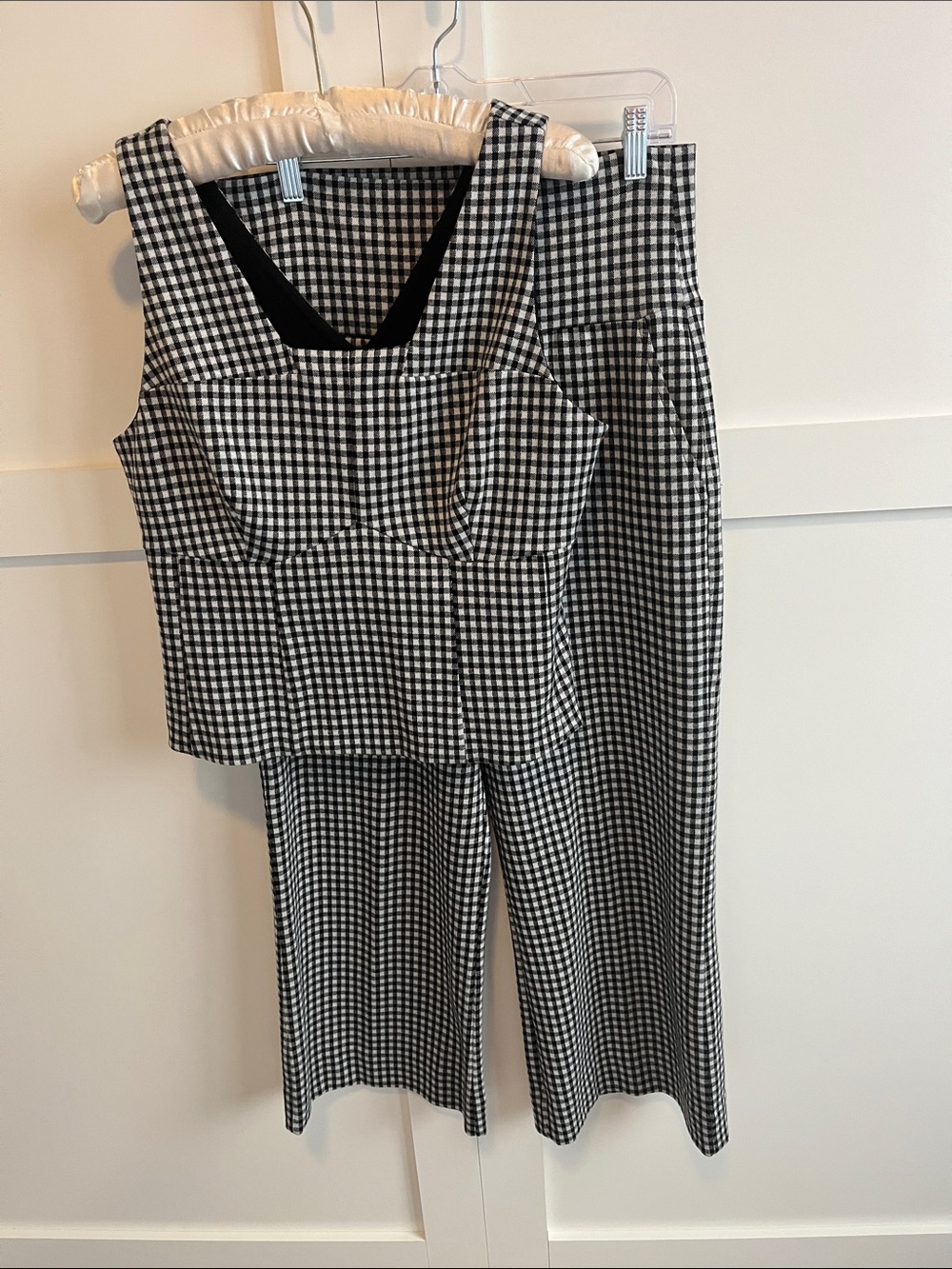 CAbi Black & White Gingham Wide-Leg Pant and Top Set